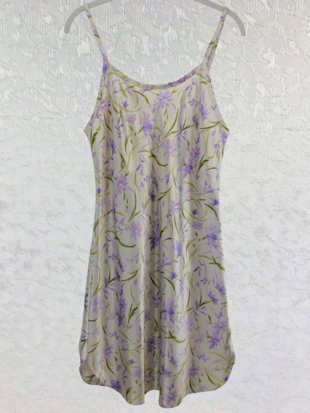 Gilligan & O’Malley Vintage Silky Purple Green Floral Chemise Slip Dress Size M
